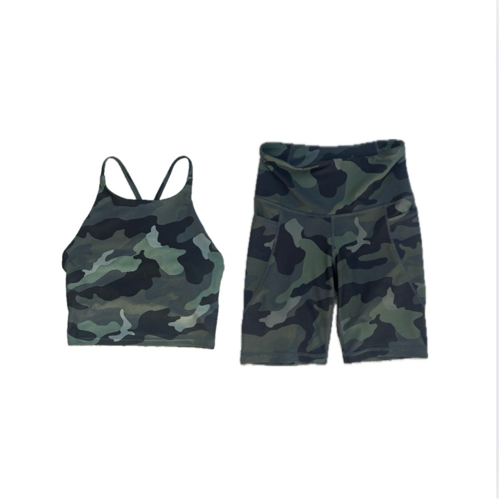 Camo Print Sports Bra and Shorts Set